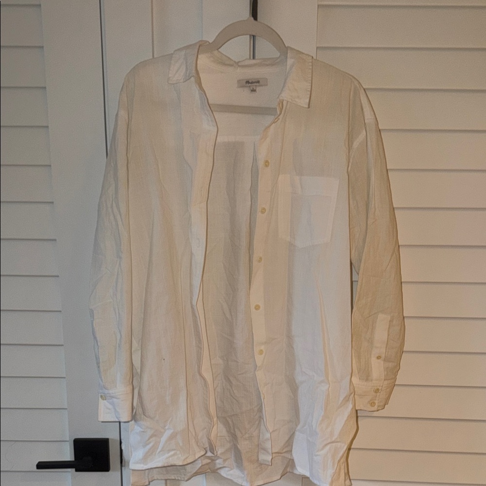 Madewell White Button Linen Blend Down Shirt